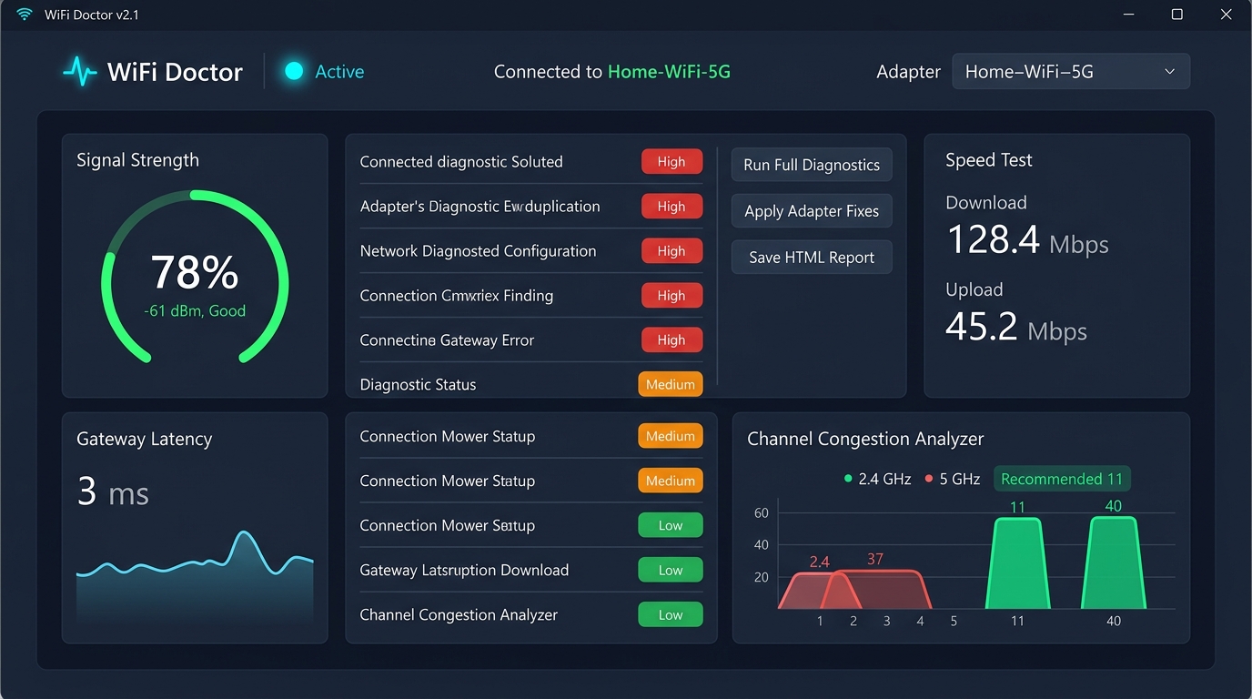 WiFi Doctor Desktop Dashboard Preview